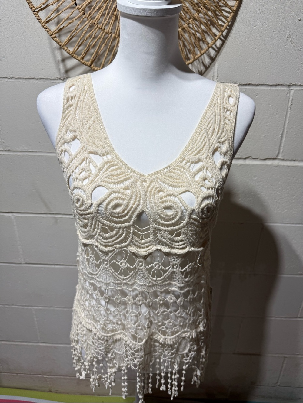 Vintage Cream Crochet Swim Coverup